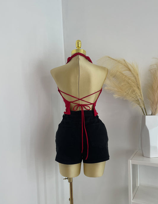 Astrid Open Back Halter Top In Red