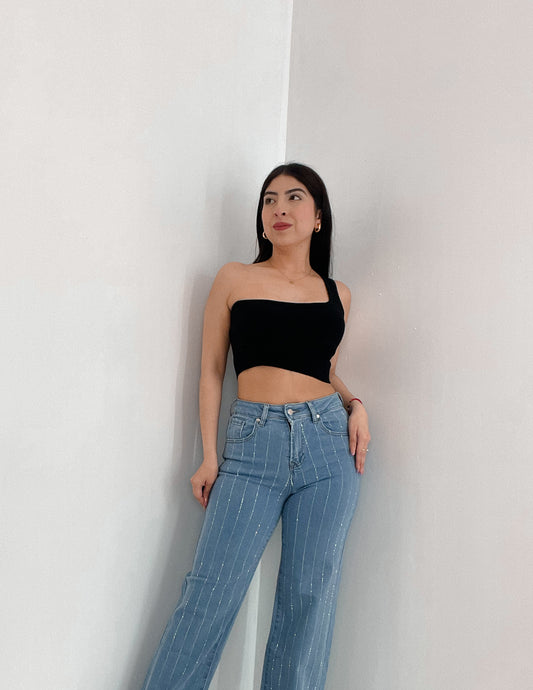 One Shoulder Basic Ribbed Crop Top