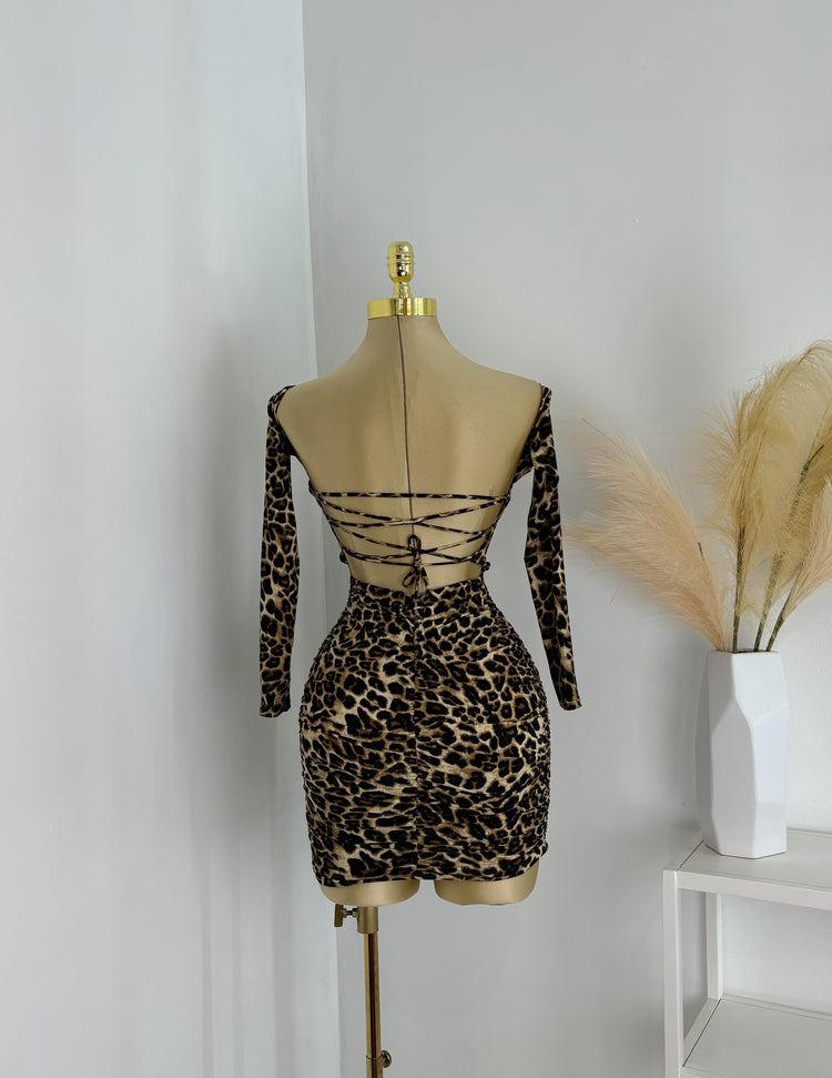 Cheetah Print Open Back Mini Dress