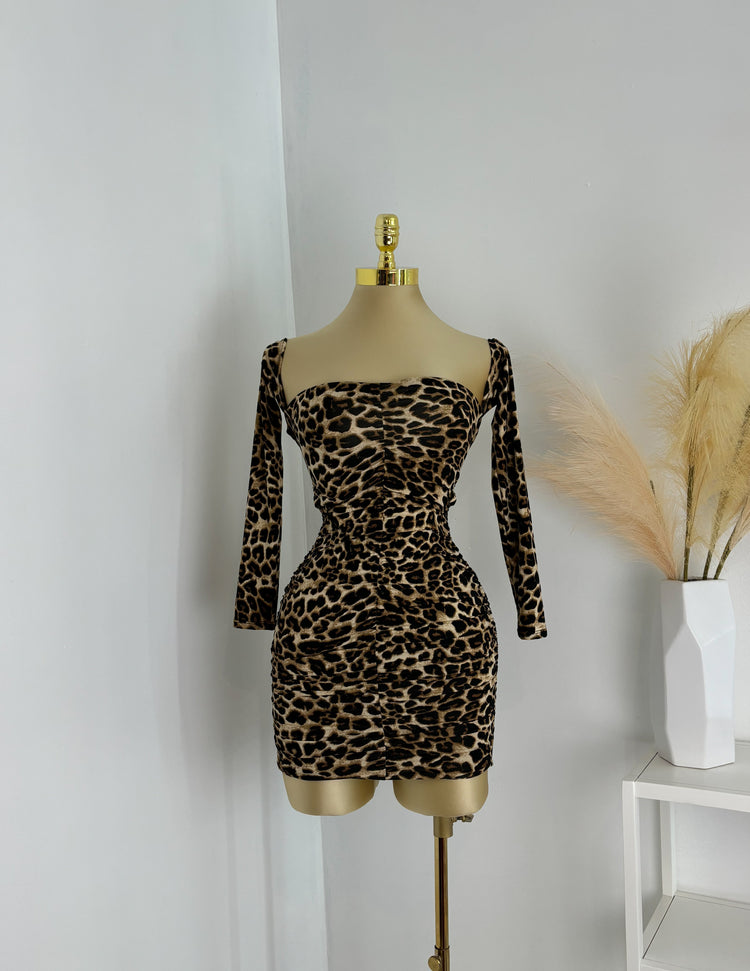 Cheetah Print Open Back Mini Dress