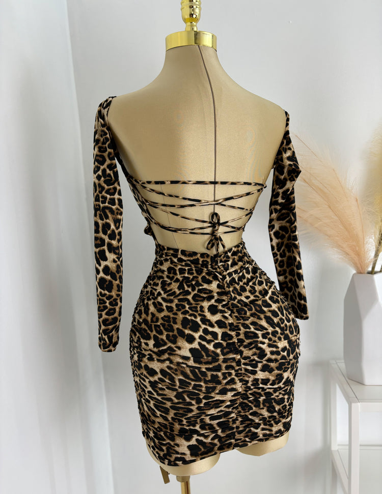 Cheetah Print Open Back Mini Dress