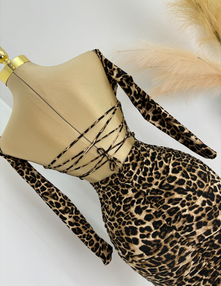 Cheetah Print Open Back Mini Dress