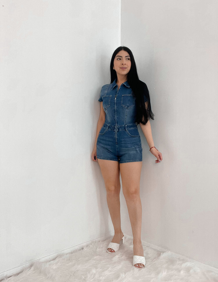 Denim Romper Medium Wash