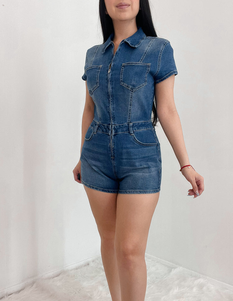 Denim Romper Medium Wash