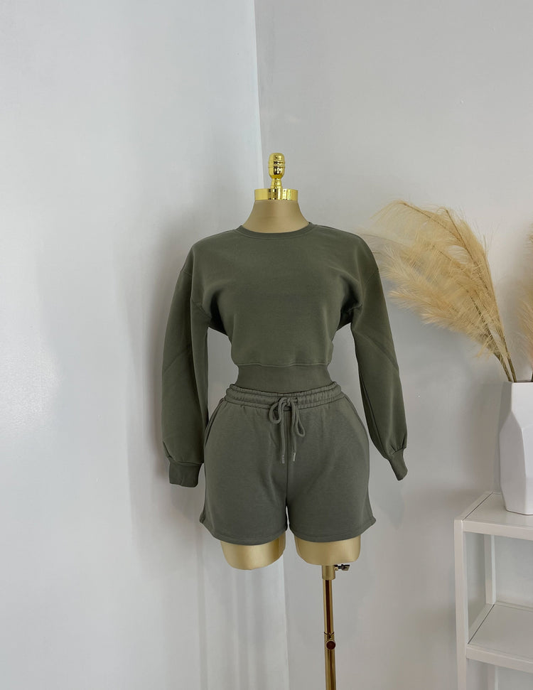 Green Shorts and Crewneck Set