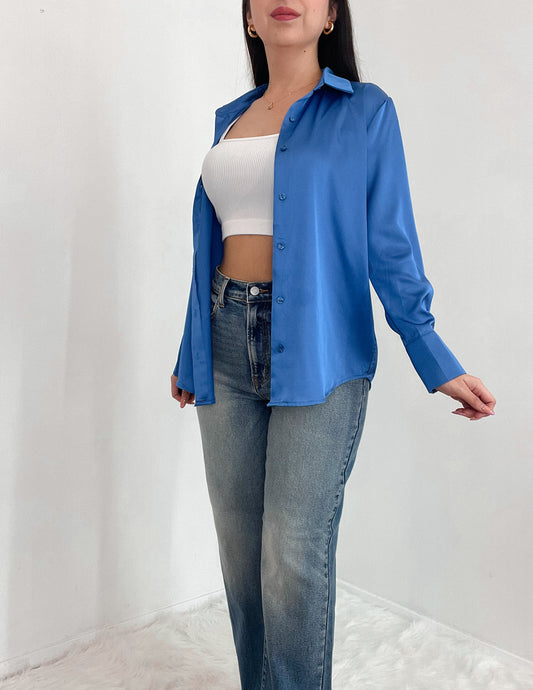 Katherine Satin Top In Blue