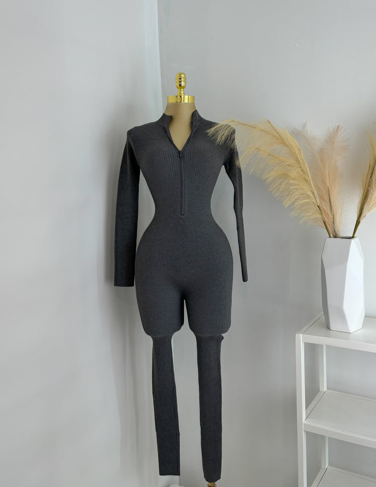 Keeper Zipper Jumpsuit In Charcoal