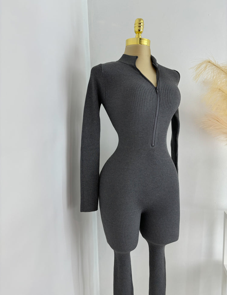 Keeper Zipper Jumpsuit In Charcoal