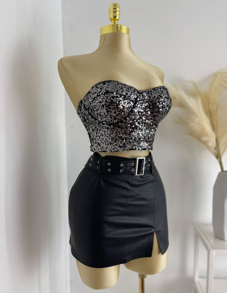 Sparkly Sequin Top Black Silver