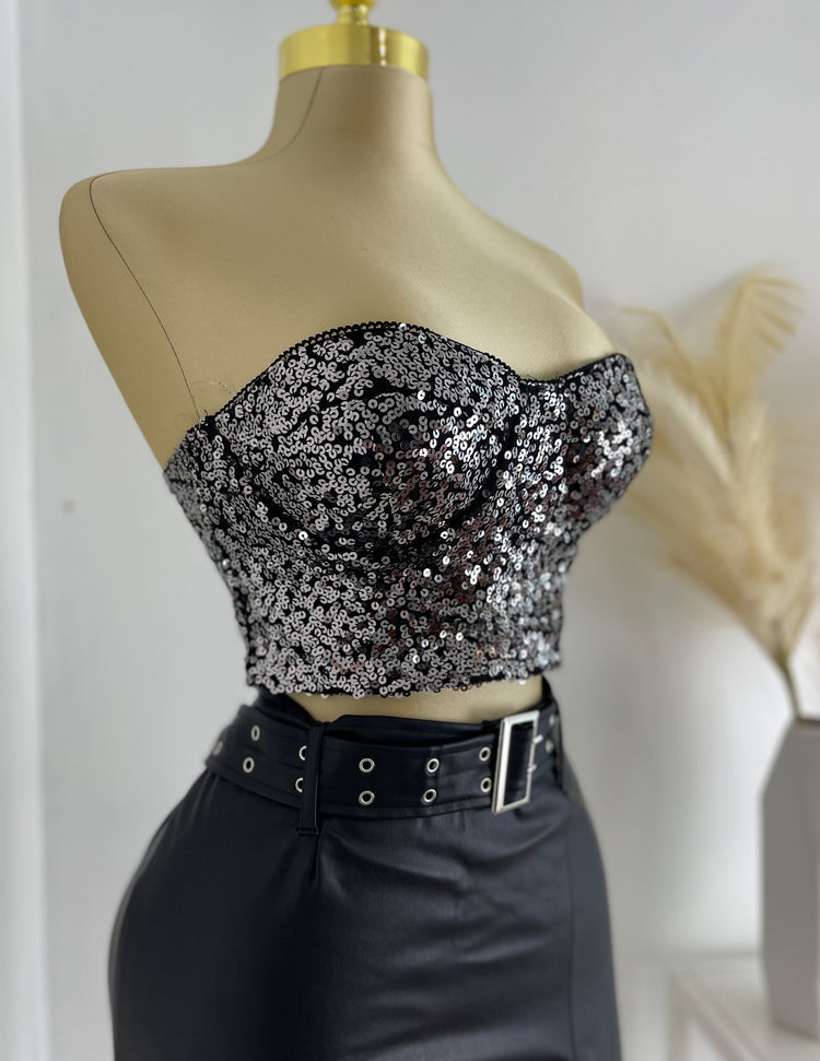 Sparkly Sequin Top Black Silver