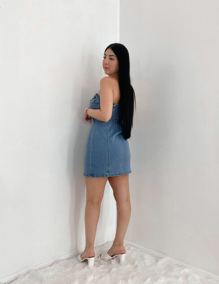 Strapless Denim Dress In Light Wash